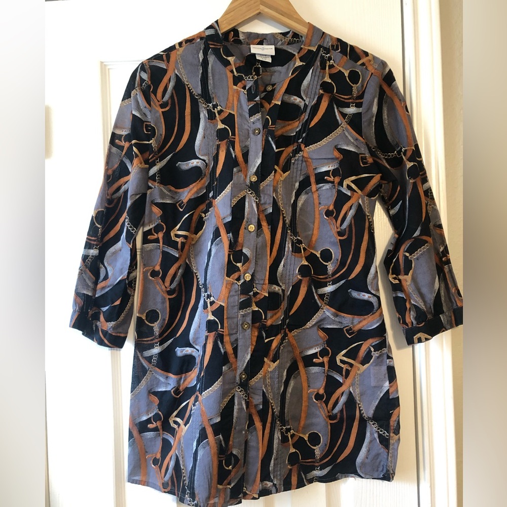 Jaclyn Smith Bridle & Chain Print Tunic | Gold Button | Small